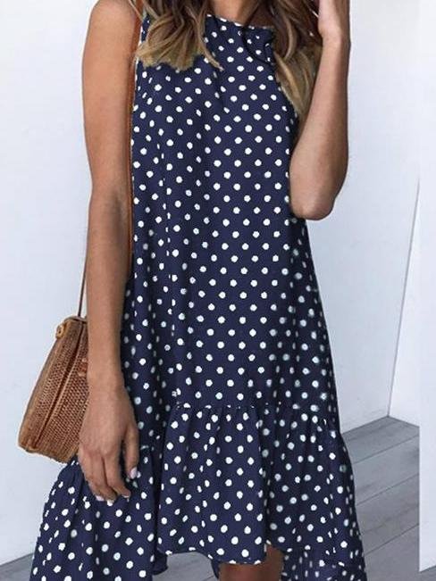 Loose Round Neck Sleeveless Polka Dot Ruffle Dress - Mini Dresses - INS | Online Fashion Free Shipping Clothing, Dresses, Tops, Shoes - 31/05/2021 - Color_Blue - Color_Gray