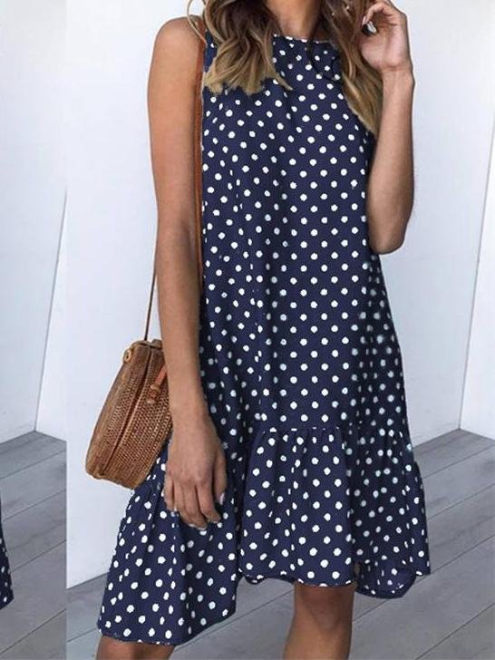 Loose Round Neck Sleeveless Polka Dot Ruffle Dress - Mini Dresses - INS | Online Fashion Free Shipping Clothing, Dresses, Tops, Shoes - 31/05/2021 - Color_Blue - Color_Gray