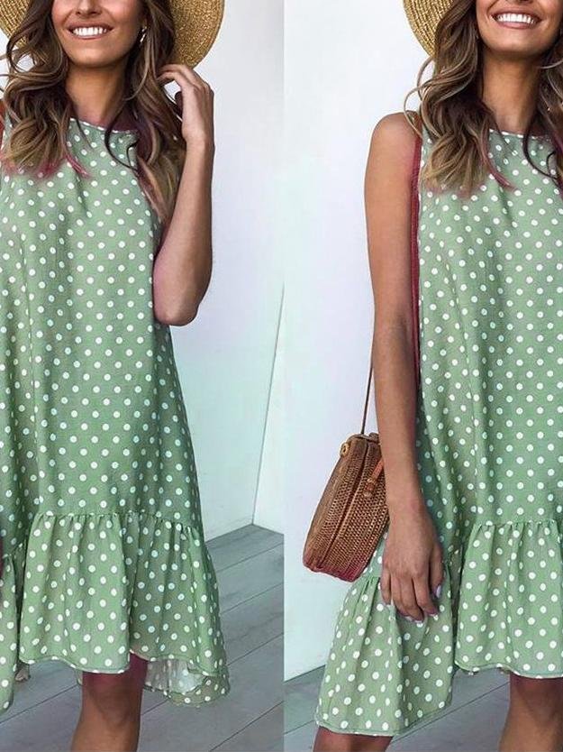 Loose Round Neck Sleeveless Polka Dot Ruffle Dress - Mini Dresses - INS | Online Fashion Free Shipping Clothing, Dresses, Tops, Shoes - 31/05/2021 - Color_Blue - Color_Gray