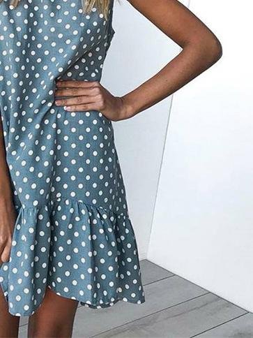 Loose Round Neck Sleeveless Polka Dot Ruffle Dress - Mini Dresses - INS | Online Fashion Free Shipping Clothing, Dresses, Tops, Shoes - 31/05/2021 - Color_Blue - Color_Gray