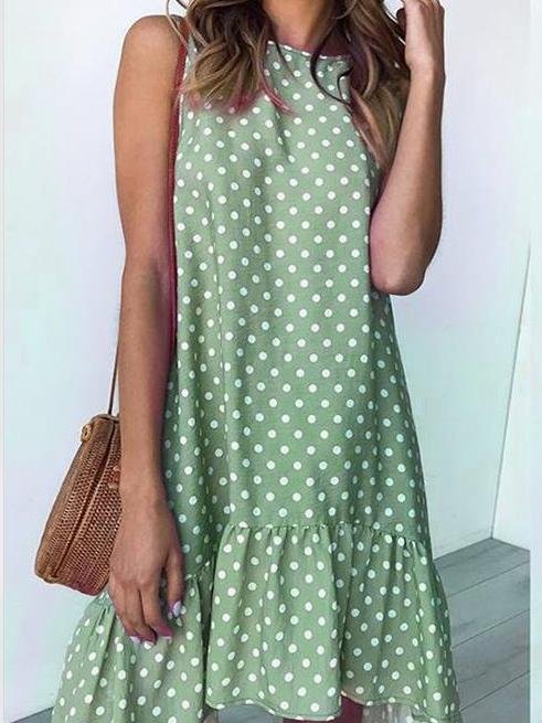 Loose Round Neck Sleeveless Polka Dot Ruffle Dress - Mini Dresses - INS | Online Fashion Free Shipping Clothing, Dresses, Tops, Shoes - 31/05/2021 - Color_Blue - Color_Gray