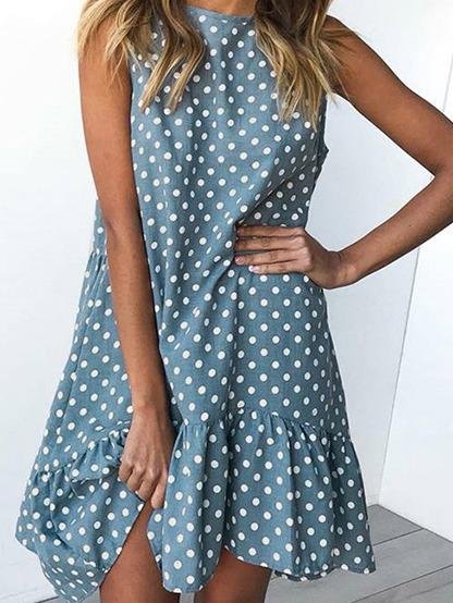 Loose Round Neck Sleeveless Polka Dot Ruffle Dress - Mini Dresses - INS | Online Fashion Free Shipping Clothing, Dresses, Tops, Shoes - 31/05/2021 - Color_Blue - Color_Gray