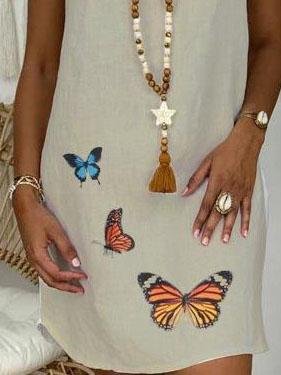 Loose Short Sleeve V-neck Butterfly Print Dress - Mini Dresses - INS | Online Fashion Free Shipping Clothing, Dresses, Tops, Shoes - 02/06/2021 - Category_Mini Dresses - Color_Green