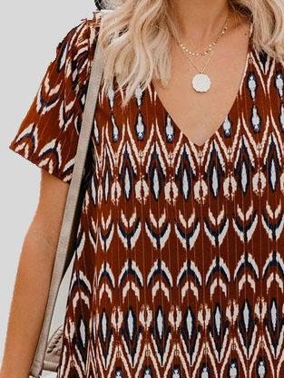 Loose Short Sleeve V-neck Print Dress - Mini Dresses - INS | Online Fashion Free Shipping Clothing, Dresses, Tops, Shoes - 04/06/2021 - Category_Mini Dresses - Color_Black