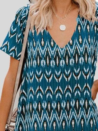 Loose Short Sleeve V-neck Print Dress - Mini Dresses - INS | Online Fashion Free Shipping Clothing, Dresses, Tops, Shoes - 04/06/2021 - Category_Mini Dresses - Color_Black