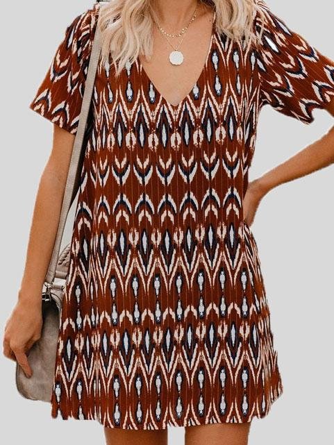 Loose Short Sleeve V-neck Print Dress - Mini Dresses - INS | Online Fashion Free Shipping Clothing, Dresses, Tops, Shoes - 04/06/2021 - Category_Mini Dresses - Color_Black