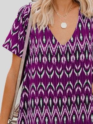 Loose Short Sleeve V-neck Print Dress - Mini Dresses - INS | Online Fashion Free Shipping Clothing, Dresses, Tops, Shoes - 04/06/2021 - Category_Mini Dresses - Color_Black