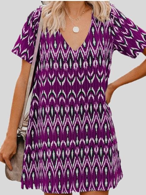 Loose Short Sleeve V-neck Print Dress - Mini Dresses - INS | Online Fashion Free Shipping Clothing, Dresses, Tops, Shoes - 04/06/2021 - Category_Mini Dresses - Color_Black
