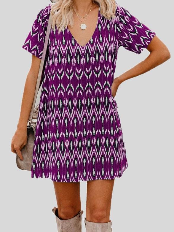 Loose Short Sleeve V-neck Print Dress - Mini Dresses - INS | Online Fashion Free Shipping Clothing, Dresses, Tops, Shoes - 04/06/2021 - Category_Mini Dresses - Color_Black