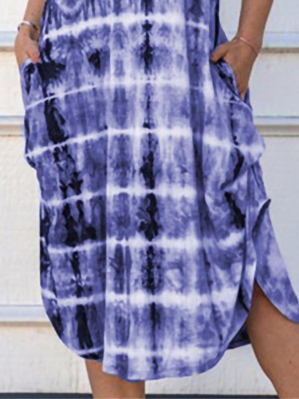 Loose Short Sleeve V-neck Print Mini Dresses - Midi Dresses - INS | Online Fashion Free Shipping Clothing, Dresses, Tops, Shoes - 07/06/2021 - Color_Blue - Color_Gray