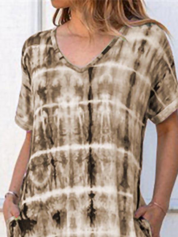 Loose Short Sleeve V-neck Print Mini Dresses - Midi Dresses - INS | Online Fashion Free Shipping Clothing, Dresses, Tops, Shoes - 07/06/2021 - Color_Blue - Color_Gray