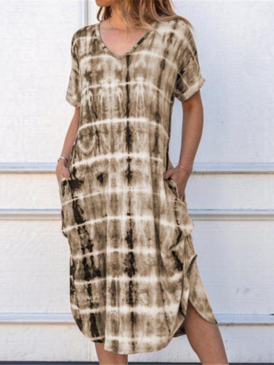 Loose Short Sleeve V-neck Print Mini Dresses - Midi Dresses - INS | Online Fashion Free Shipping Clothing, Dresses, Tops, Shoes - 07/06/2021 - Color_Blue - Color_Gray