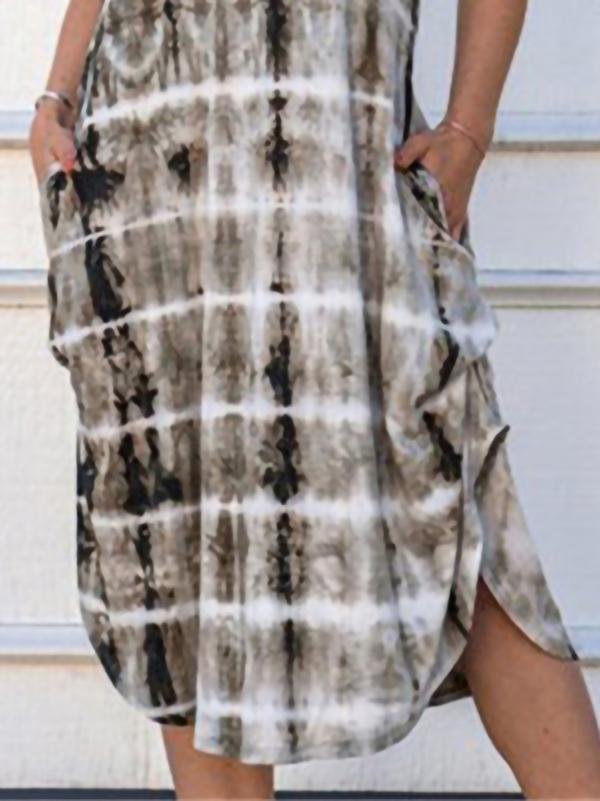 Loose Short Sleeve V-neck Print Mini Dresses - Midi Dresses - INS | Online Fashion Free Shipping Clothing, Dresses, Tops, Shoes - 07/06/2021 - Color_Blue - Color_Gray