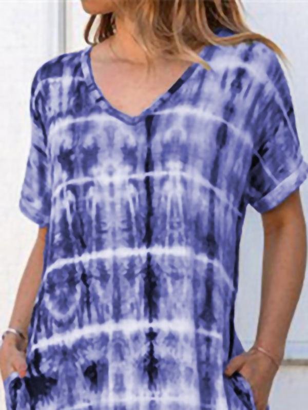 Loose Short Sleeve V-neck Print Mini Dresses - Midi Dresses - INS | Online Fashion Free Shipping Clothing, Dresses, Tops, Shoes - 07/06/2021 - Color_Blue - Color_Gray