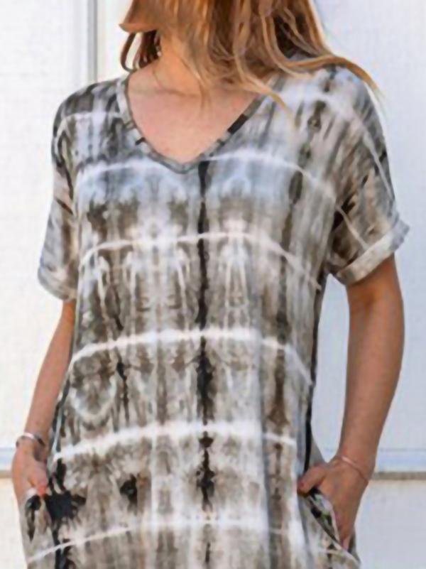 Loose Short Sleeve V-neck Print Mini Dresses - Midi Dresses - INS | Online Fashion Free Shipping Clothing, Dresses, Tops, Shoes - 07/06/2021 - Color_Blue - Color_Gray