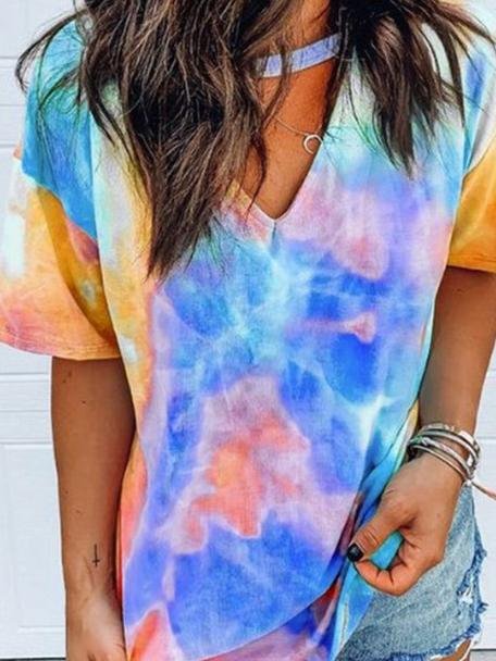 Loose Short Sleeve V-Neck Printed T-Shirt - T-Shirts - INS | Online Fashion Free Shipping Clothing, Dresses, Tops, Shoes - 10-20 - 22/06/2021 - Category_T-Shirts