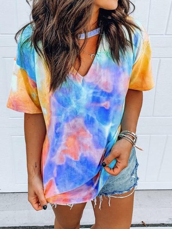 Loose Short Sleeve V-Neck Printed T-Shirt - T-Shirts - INS | Online Fashion Free Shipping Clothing, Dresses, Tops, Shoes - 10-20 - 22/06/2021 - Category_T-Shirts