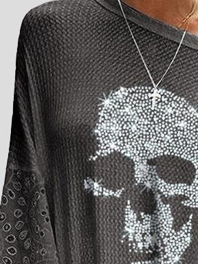 Loose Skull Printed Lace Stitching T-shirt - T-shirts - INS | Online Fashion Free Shipping Clothing, Dresses, Tops, Shoes - 15/06/2021 - Color_Black - Color_Blue