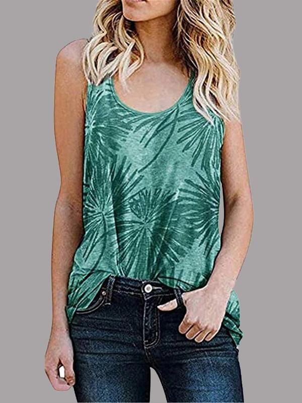 Loose Sleeveless Printed Crew Neck Top - Tank Tops - INS | Online Fashion Free Shipping Clothing, Dresses, Tops, Shoes - 10/06/2021 - Color_Black - Color_Blue