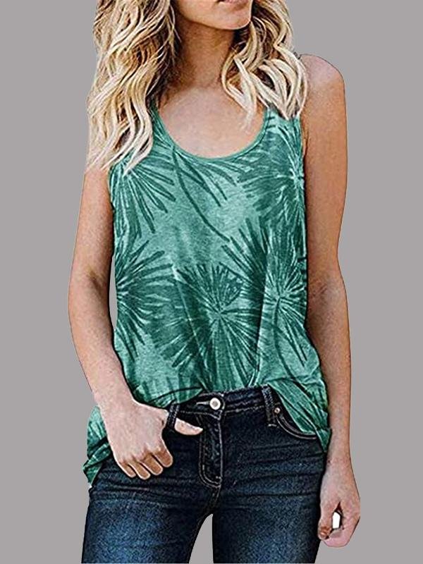 Loose Sleeveless Printed Crew Neck Top - Tank Tops - INS | Online Fashion Free Shipping Clothing, Dresses, Tops, Shoes - 10/06/2021 - Color_Black - Color_Blue