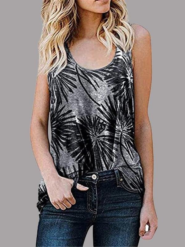 Loose Sleeveless Printed Crew Neck Top - Tank Tops - INS | Online Fashion Free Shipping Clothing, Dresses, Tops, Shoes - 10/06/2021 - Color_Black - Color_Blue