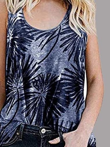Loose Sleeveless Printed Crew Neck Top - Tank Tops - INS | Online Fashion Free Shipping Clothing, Dresses, Tops, Shoes - 10/06/2021 - Color_Black - Color_Blue