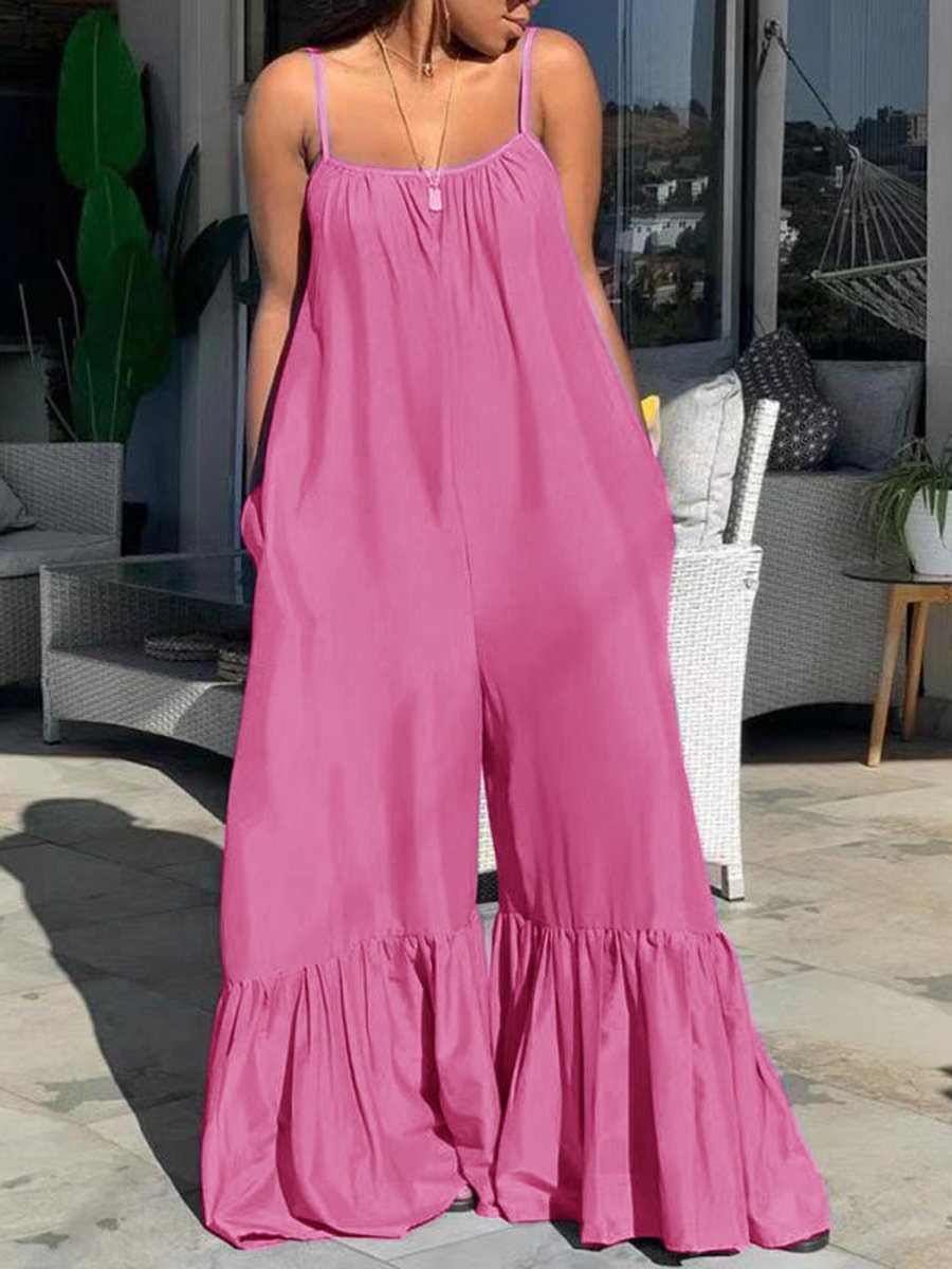 Loose Sleeveless Solid Flared Jumpsuit - Jumpsuits & Rompers - INS | Online Fashion Free Shipping Clothing, Dresses, Tops, Shoes - 08/07/2021 - 30-40 - Bottom