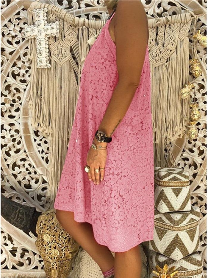 Loose Sleeveless V-Neck Sling Lace Dress - Mini Dresses - INS | Online Fashion Free Shipping Clothing, Dresses, Tops, Shoes - 10-20 - 19/07/2021 - Category_Mini Dresses