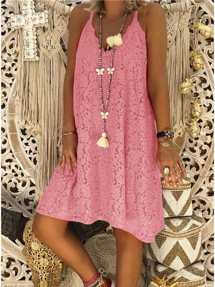 Loose Sleeveless V-Neck Sling Lace Dress - Mini Dresses - INS | Online Fashion Free Shipping Clothing, Dresses, Tops, Shoes - 10-20 - 19/07/2021 - Category_Mini Dresses