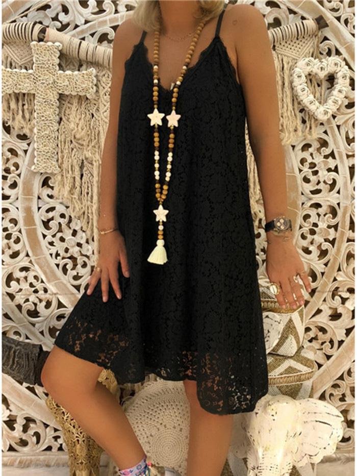 Loose Sleeveless V-Neck Sling Lace Dress - Mini Dresses - INS | Online Fashion Free Shipping Clothing, Dresses, Tops, Shoes - 10-20 - 19/07/2021 - Category_Mini Dresses
