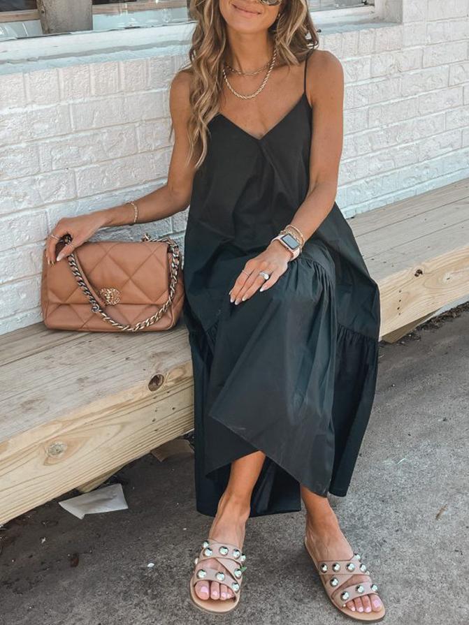 Loose Sling Solid Color Dress - Midi Dresses - INS | Online Fashion Free Shipping Clothing, Dresses, Tops, Shoes - 11/06/2021 - Color_Black - DRE2106110357