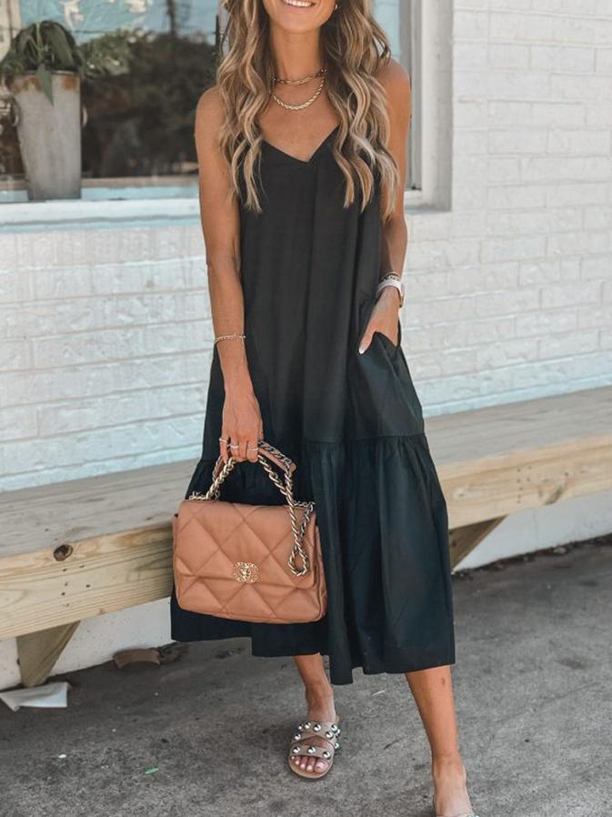 Loose Sling Solid Color Dress - Midi Dresses - INS | Online Fashion Free Shipping Clothing, Dresses, Tops, Shoes - 11/06/2021 - Color_Black - DRE2106110357