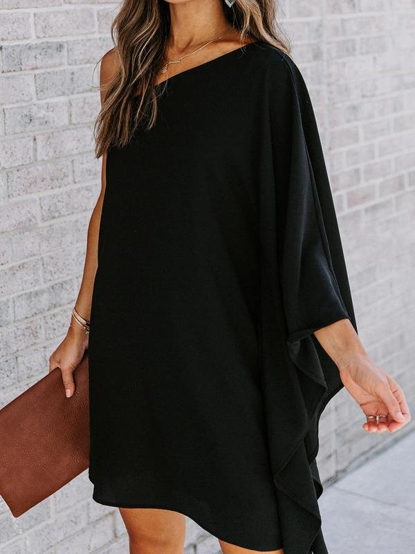 Loose Sloping Shoulder Solid Mini Dress - Mini Dresses - INS | Online Fashion Free Shipping Clothing, Dresses, Tops, Shoes - 03/07/2021 - 30-40 - Category_Mini Dresses