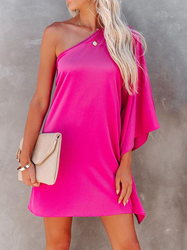 Loose Sloping Shoulder Solid Mini Dress - Mini Dresses - INS | Online Fashion Free Shipping Clothing, Dresses, Tops, Shoes - 03/07/2021 - 30-40 - Category_Mini Dresses