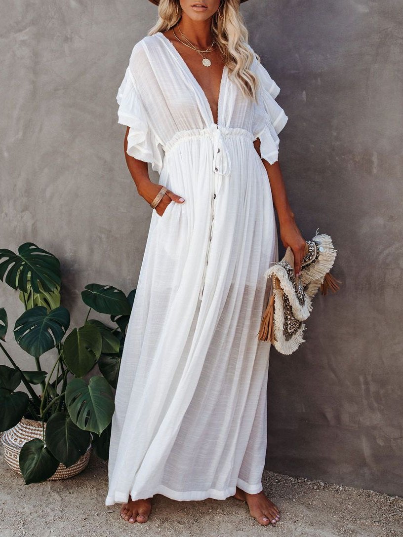 Loose Solid Color Flared Sleeve Shirt Dress - Maxi Dresses - INS | Online Fashion Free Shipping Clothing, Dresses, Tops, Shoes - 01/06/2021 - Color_Black - Color_Green