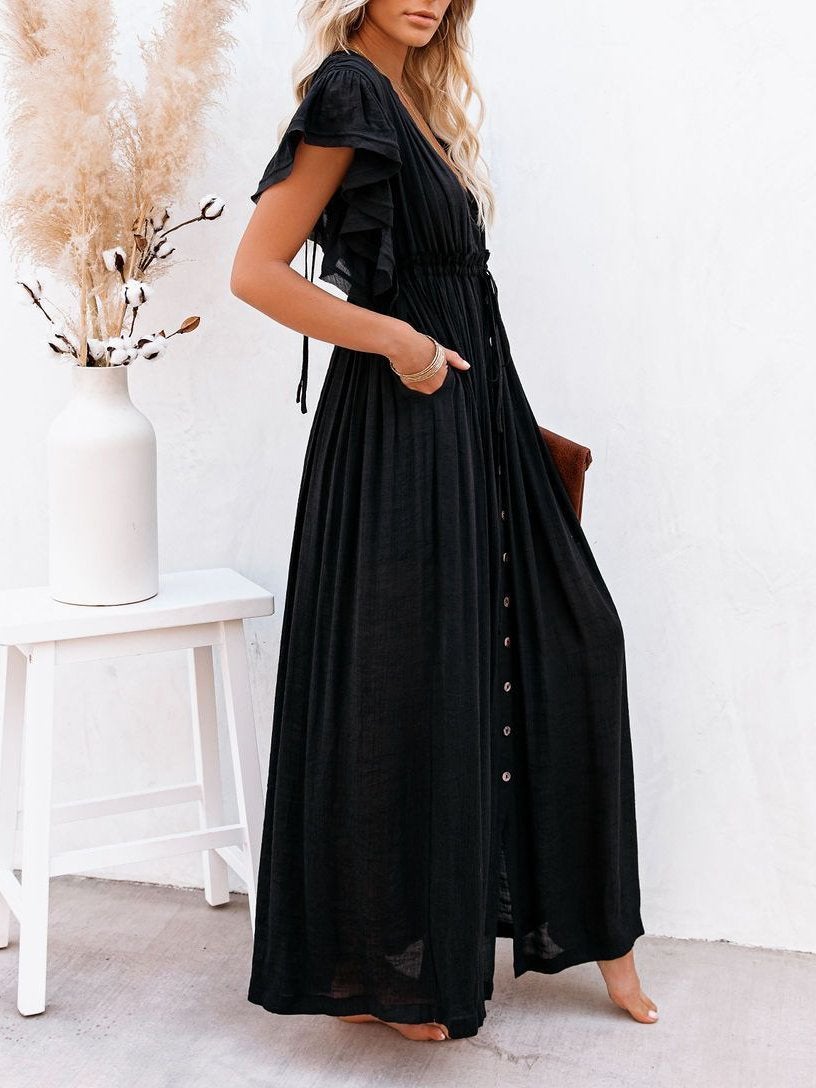 Loose Solid Color Flared Sleeve Shirt Dress - Maxi Dresses - INS | Online Fashion Free Shipping Clothing, Dresses, Tops, Shoes - 01/06/2021 - Color_Black - Color_Green