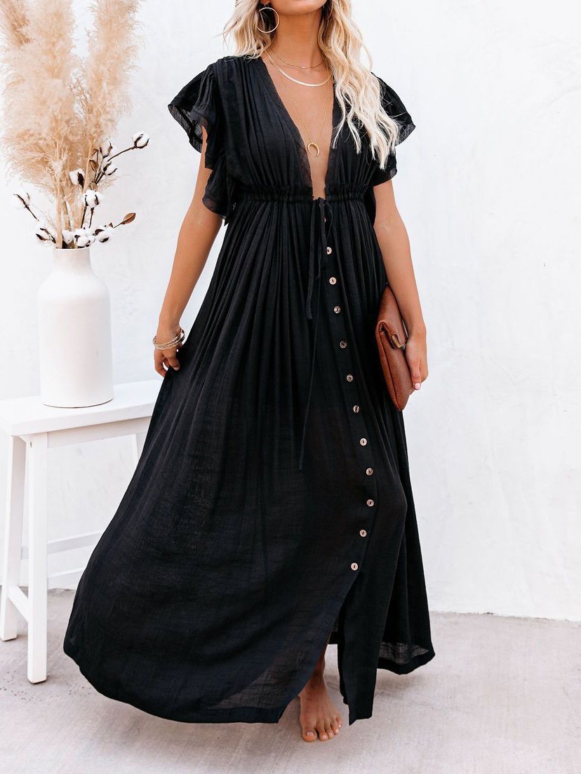 Loose Solid Color Flared Sleeve Shirt Dress - Maxi Dresses - INS | Online Fashion Free Shipping Clothing, Dresses, Tops, Shoes - 01/06/2021 - Color_Black - Color_Green