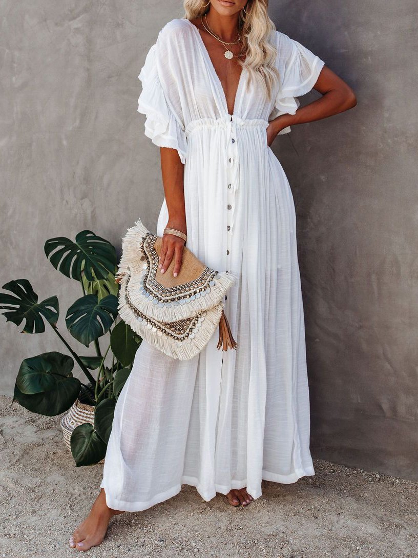 Loose Solid Color Flared Sleeve Shirt Dress - Maxi Dresses - INS | Online Fashion Free Shipping Clothing, Dresses, Tops, Shoes - 01/06/2021 - Color_Black - Color_Green