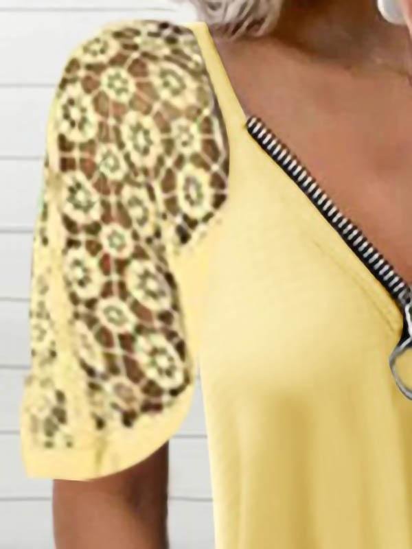 Loose Solid Color Lace Stitching T-shirt - T-shirts - INS | Online Fashion Free Shipping Clothing, Dresses, Tops, Shoes - 03/06/2021 - Color_Blue - Color_Green