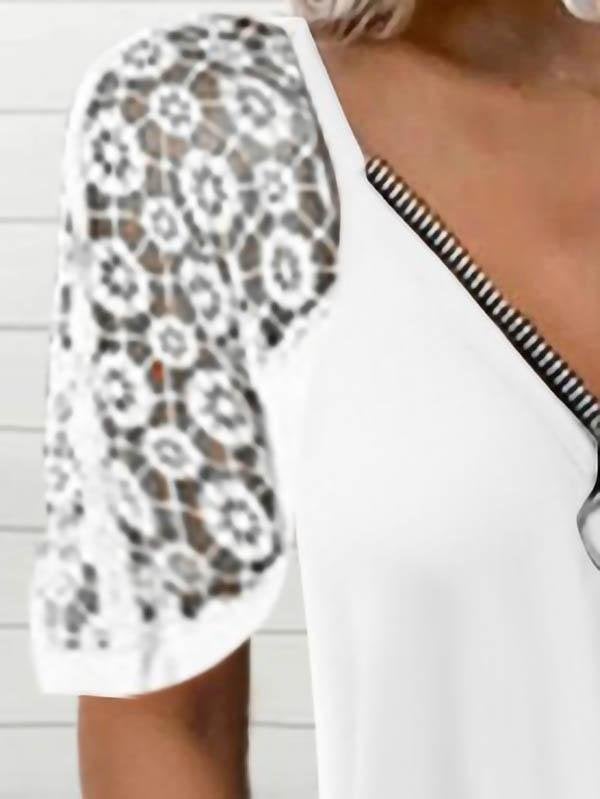 Loose Solid Color Lace Stitching T-shirt - T-shirts - INS | Online Fashion Free Shipping Clothing, Dresses, Tops, Shoes - 03/06/2021 - Color_Blue - Color_Green