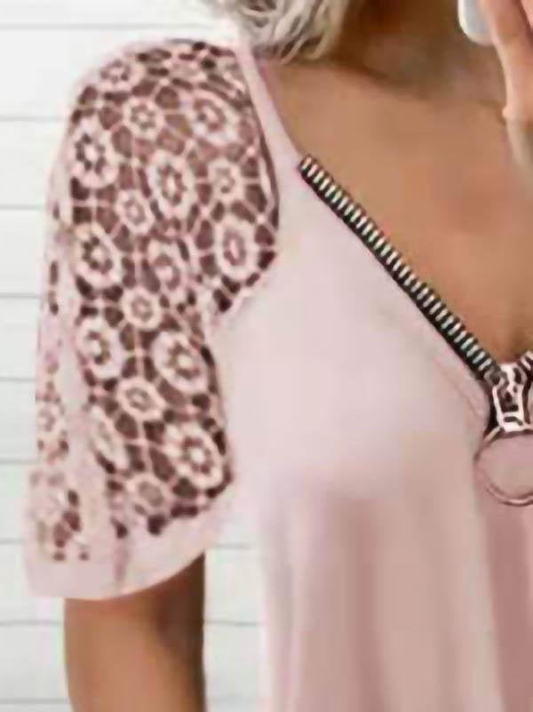 Loose Solid Color Lace Stitching T-shirt - T-shirts - INS | Online Fashion Free Shipping Clothing, Dresses, Tops, Shoes - 03/06/2021 - Color_Blue - Color_Green