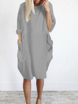 Loose Solid Color Long Sleeve Mini Dress - Mini Dresses - INS | Online Fashion Free Shipping Clothing, Dresses, Tops, Shoes - 24/05/2021 - Color_Gray - Color_Navy Blue