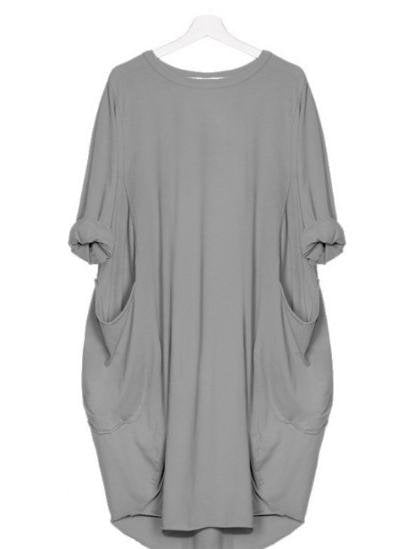 Loose Solid Color Long Sleeve Mini Dress - Mini Dresses - INS | Online Fashion Free Shipping Clothing, Dresses, Tops, Shoes - 24/05/2021 - Color_Gray - Color_Navy Blue