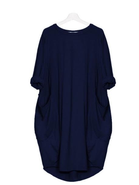 Loose Solid Color Long Sleeve Mini Dress - Mini Dresses - INS | Online Fashion Free Shipping Clothing, Dresses, Tops, Shoes - 24/05/2021 - Color_Gray - Color_Navy Blue