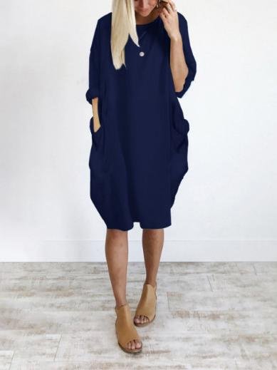 Loose Solid Color Long Sleeve Mini Dress - Mini Dresses - INS | Online Fashion Free Shipping Clothing, Dresses, Tops, Shoes - 24/05/2021 - Color_Gray - Color_Navy Blue