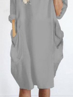 Loose Solid Color Long Sleeve Mini Dress - Mini Dresses - INS | Online Fashion Free Shipping Clothing, Dresses, Tops, Shoes - 24/05/2021 - Color_Gray - Color_Navy Blue