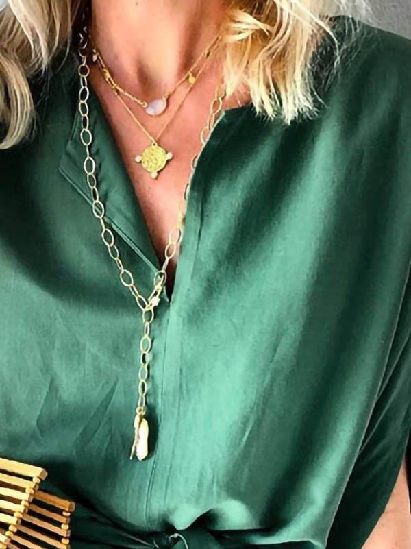 Loose Solid Color V-neck Dress - Mini Dresses - INS | Online Fashion Free Shipping Clothing, Dresses, Tops, Shoes - 09/06/2021 - Color_Black - Color_Green