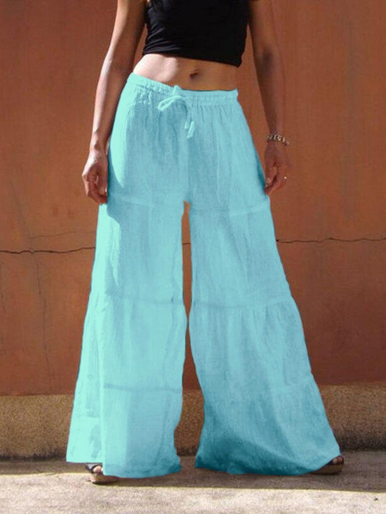 Loose Solid Elastic Waist Plus Size Wide Leg Pants - Pants - INS | Online Fashion Free Shipping Clothing, Dresses, Tops, Shoes - 20-30 - 22/07/2021 - Bottoms