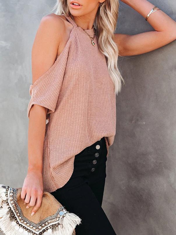 Loose Solid Round Neck Pit Strip Off-shoulder T-shirt - T-shirts - INS | Online Fashion Free Shipping Clothing, Dresses, Tops, Shoes - 09/07/2021 - 20-30 - color-black