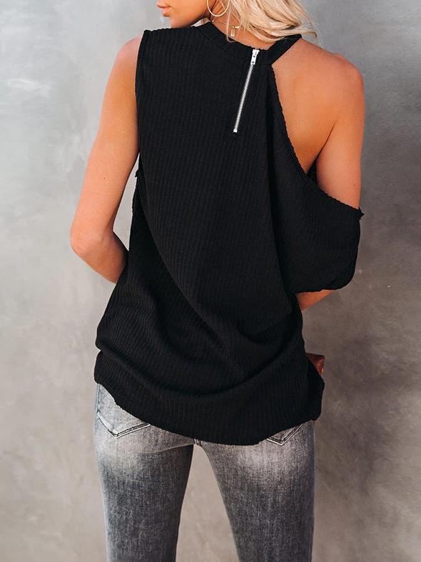 Loose Solid Round Neck Pit Strip Off-shoulder T-shirt - T-shirts - INS | Online Fashion Free Shipping Clothing, Dresses, Tops, Shoes - 09/07/2021 - 20-30 - color-black